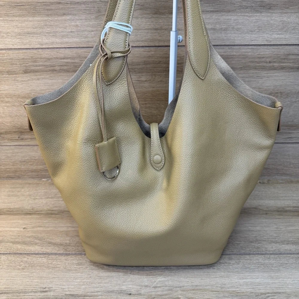 NWT Viola Castellani Tan Leather Hobo Bag Made in Italy Convertible Shopper Tote